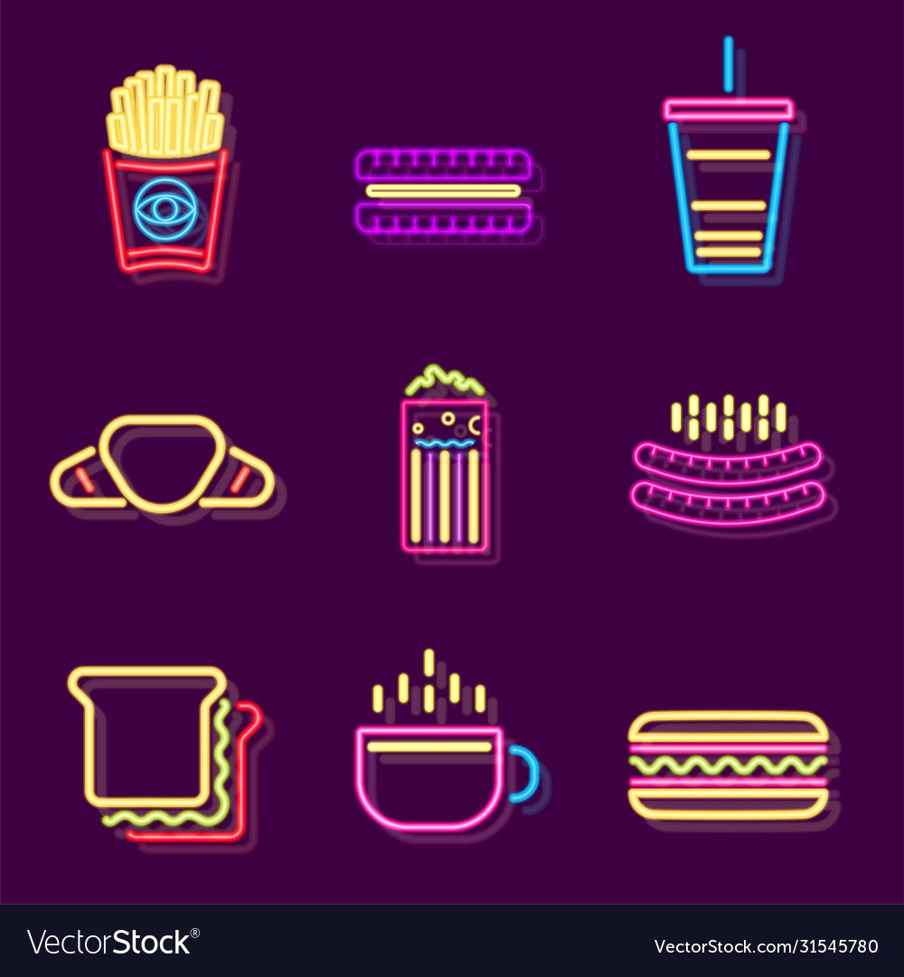 Streetfood fast food drink neon sign fastfood Vector Image