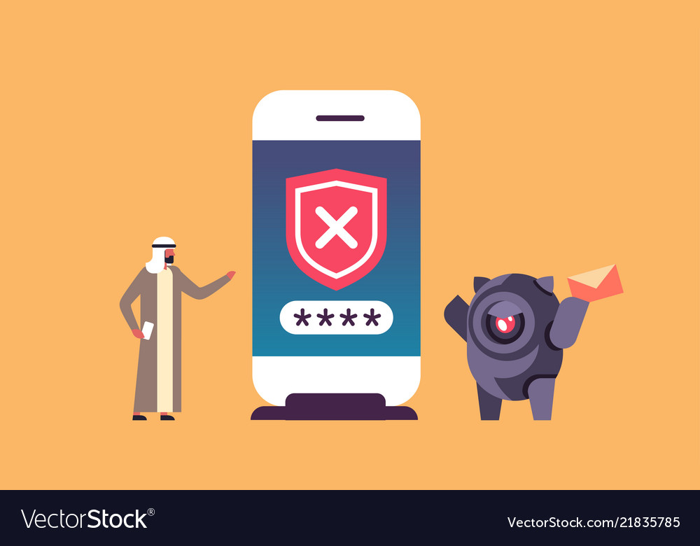 Arabic man incorrect password hacking bot vector image Arabic man incorrect password hacking bot