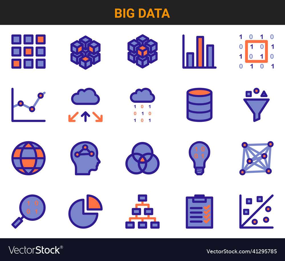 Big data and machine learning icon set