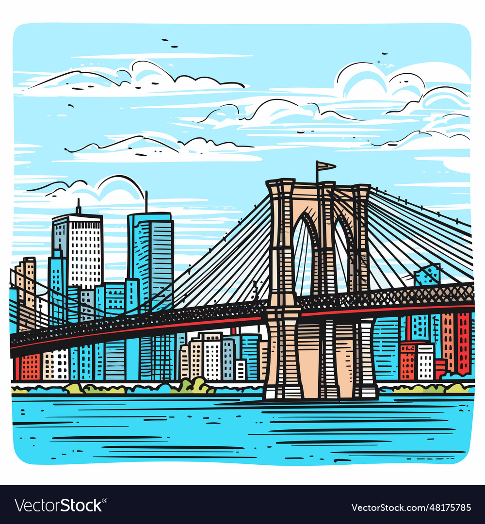 Brooklyn bridge hand-drawn comic