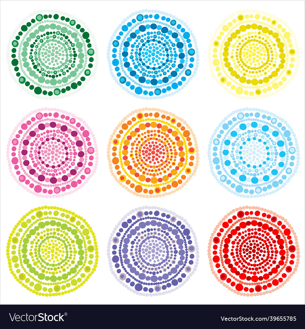 Colored round shape made of dots collection vector image Colored round shape made of dots collection
