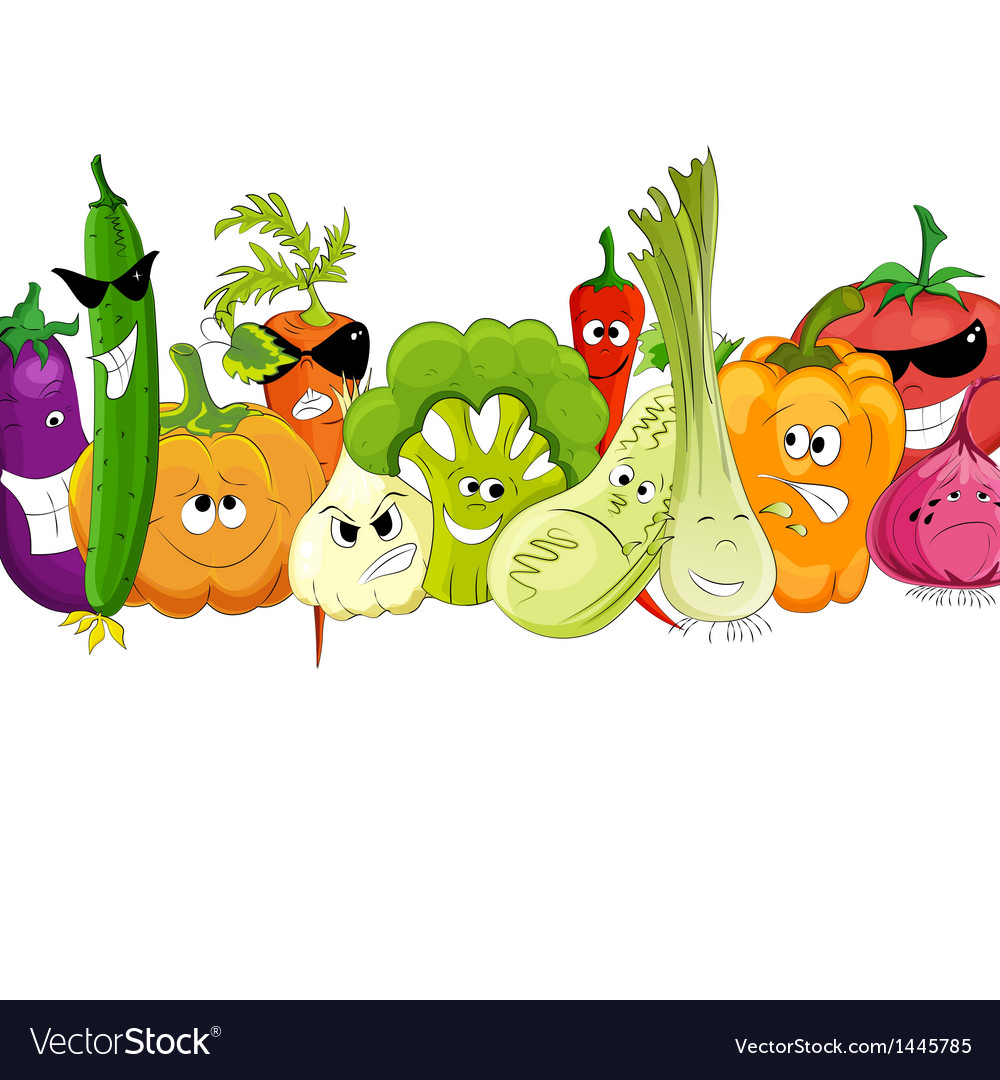 Funny vegetable and spice cartoon on white