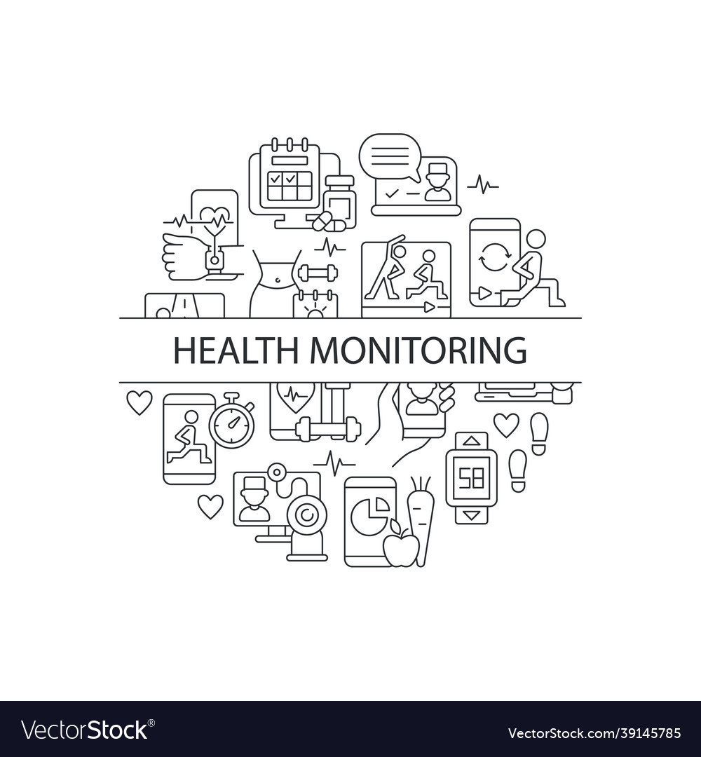 Health monitoring abstract linear concept layout Vector Image