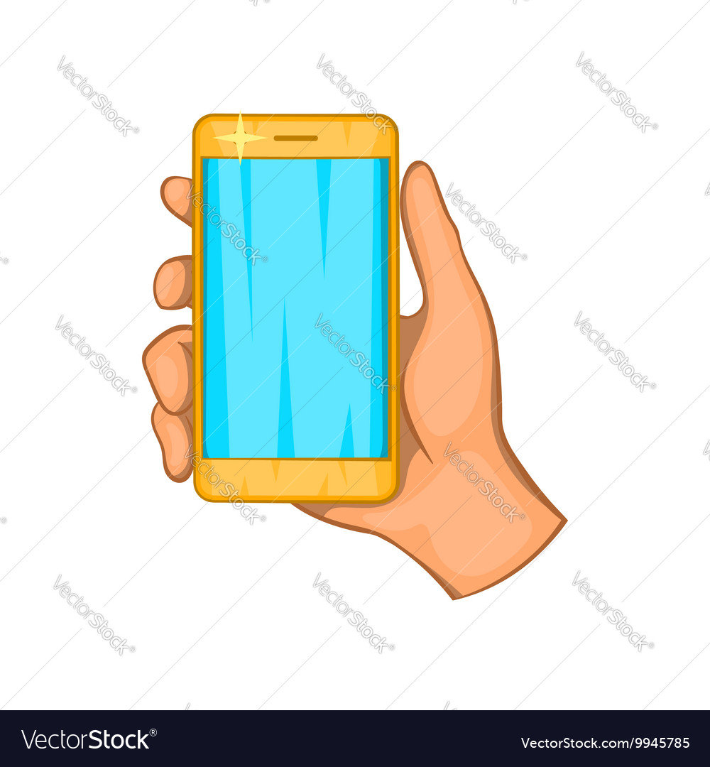 Mobile Phone In Hand Icon Cartoon Style Royalty Free Vector