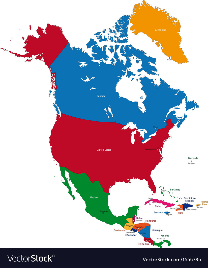 Vector Illustration With Map Of North America Contine 