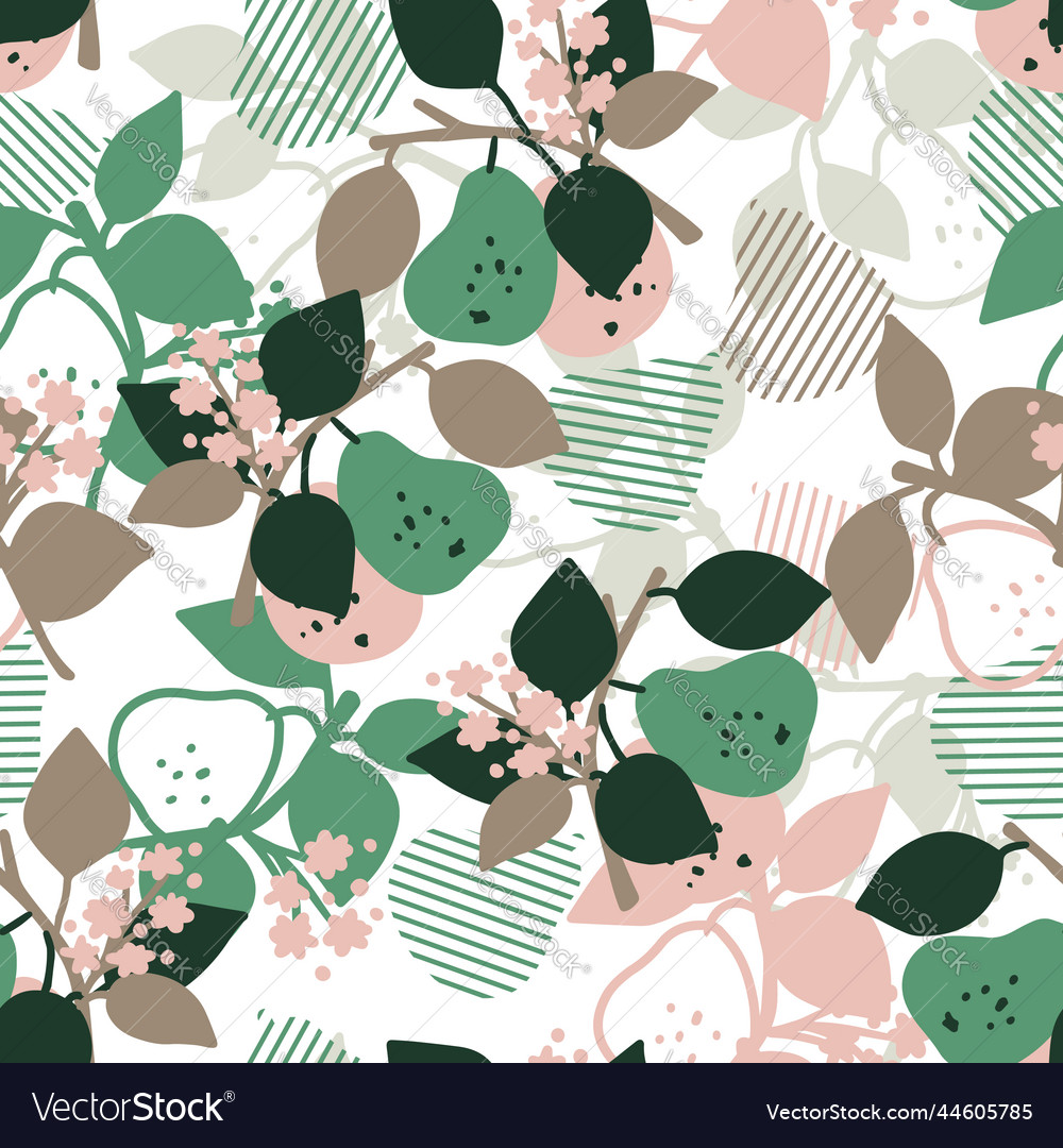 Pear fruit tree branch graphic seamless pattern vector image Pear fruit tree branch graphic seamless pattern