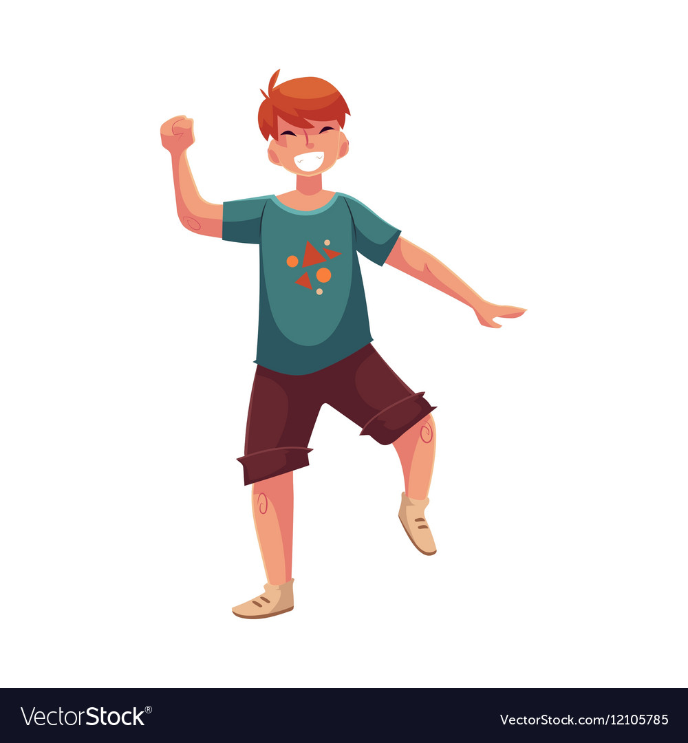 Portrait of teenaged red haired boy in shorts