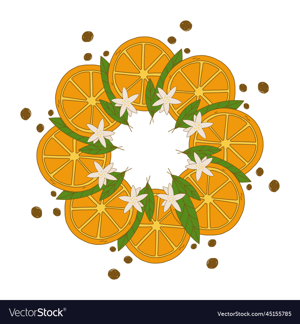 Round frame with oranges and leaves space for text