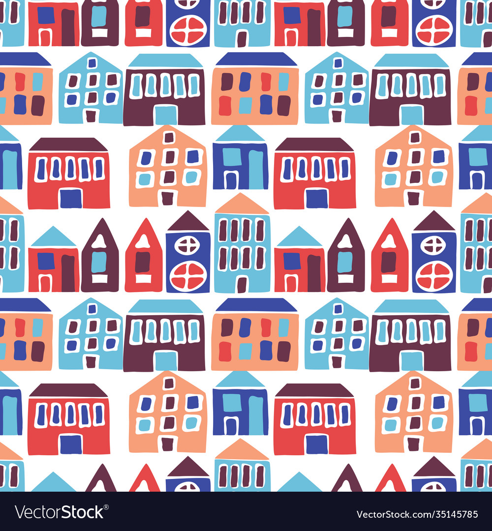 Seamless pattern with hand drawn houses Royalty Free Vector