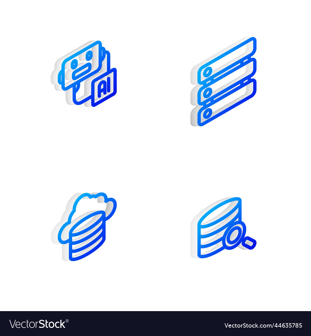 Set isometric line server data artificial vector image Set isometric line server data artificial