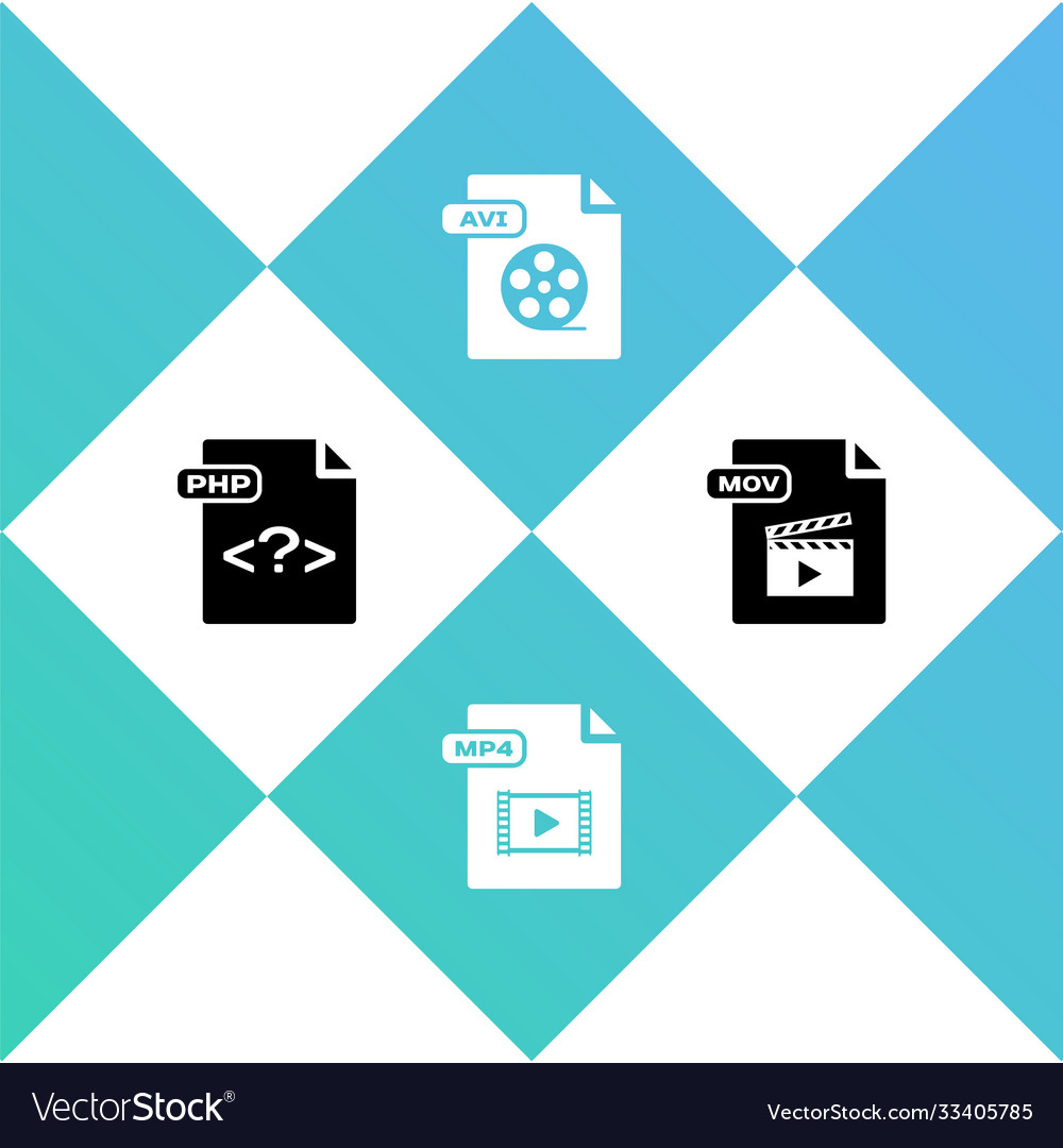 Set php file document mp4 avi and mov icon vector image Set php file document mp4 avi and mov icon