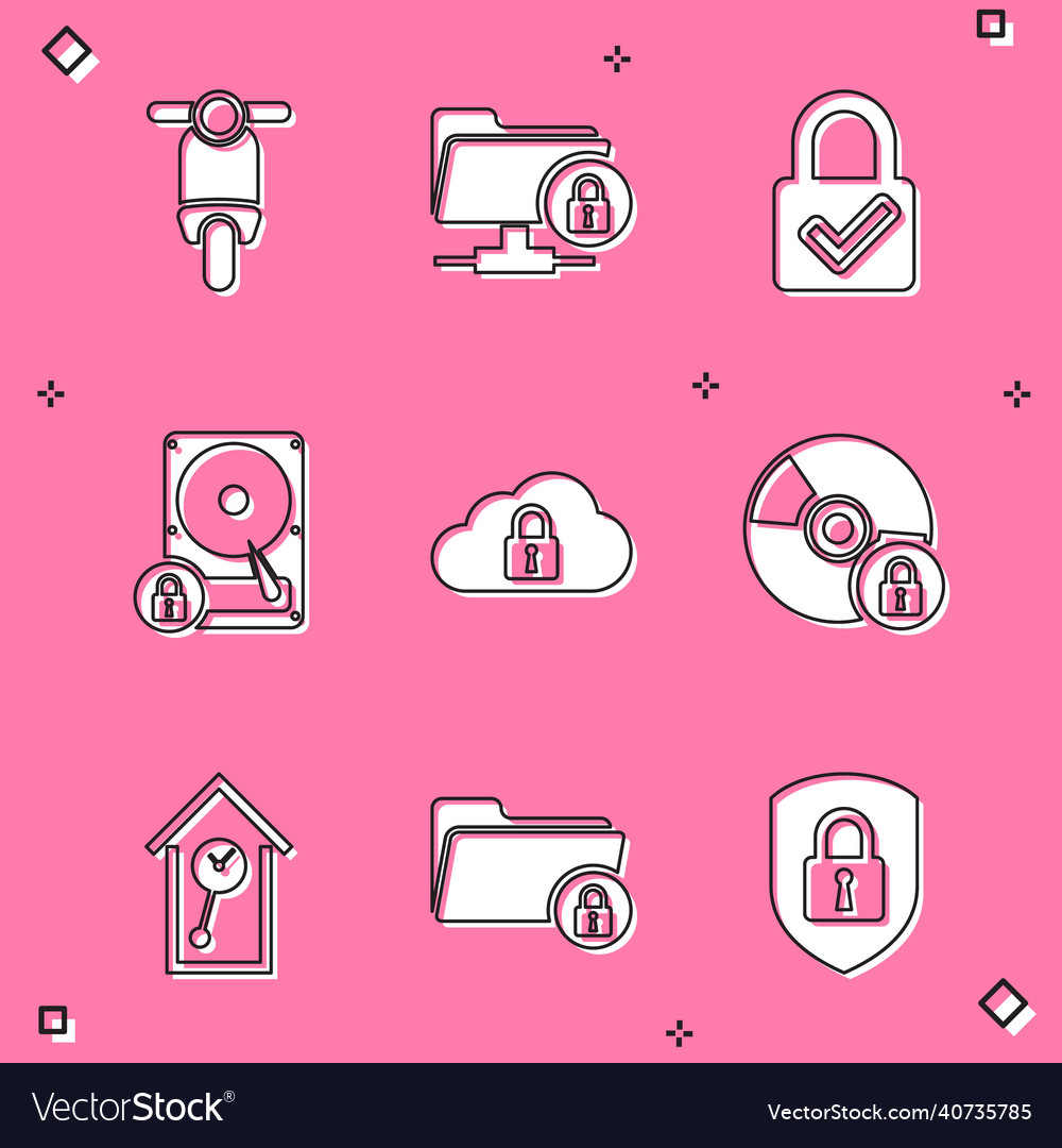 Set scooter ftp folder and lock check mark vector image Set scooter ftp folder and lock check mark