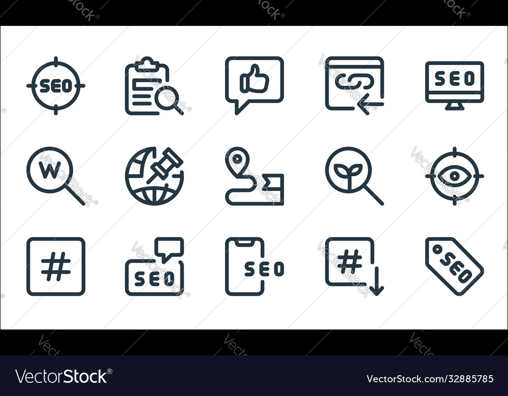 Web apps seo line icons linear set quality