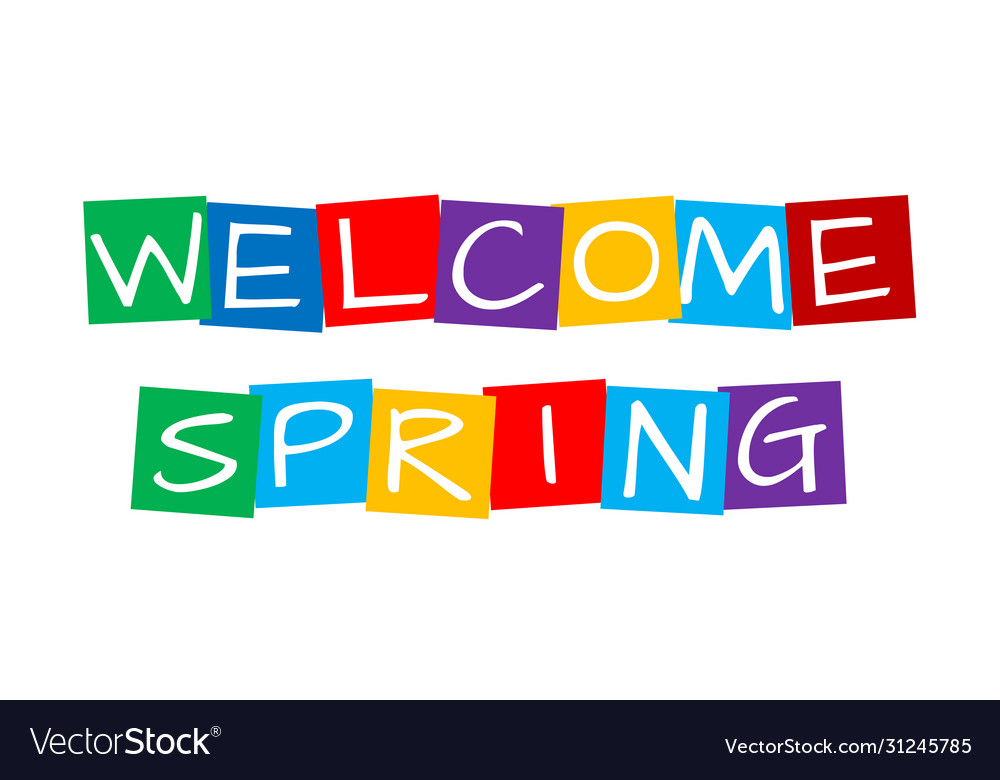 Welcome spring text in colorful rotated squares