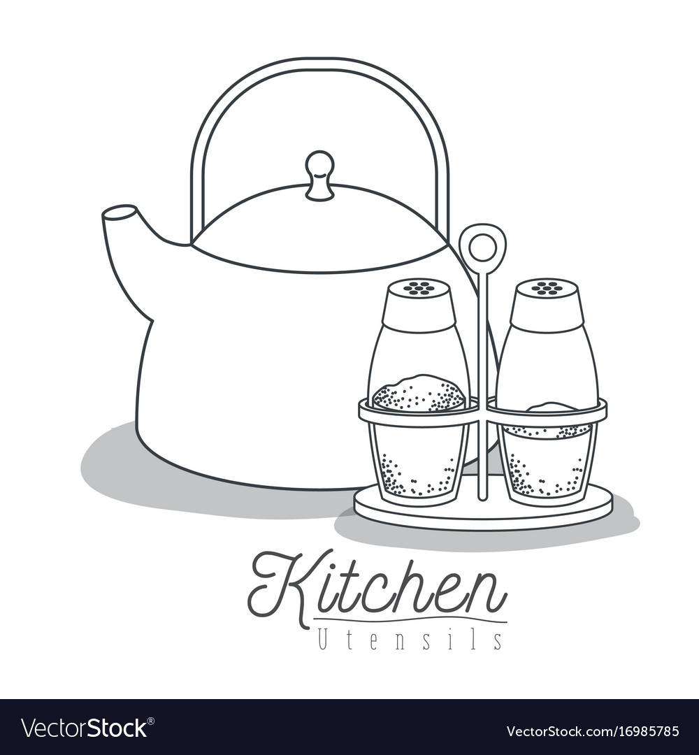 White background with set silhouette teapot