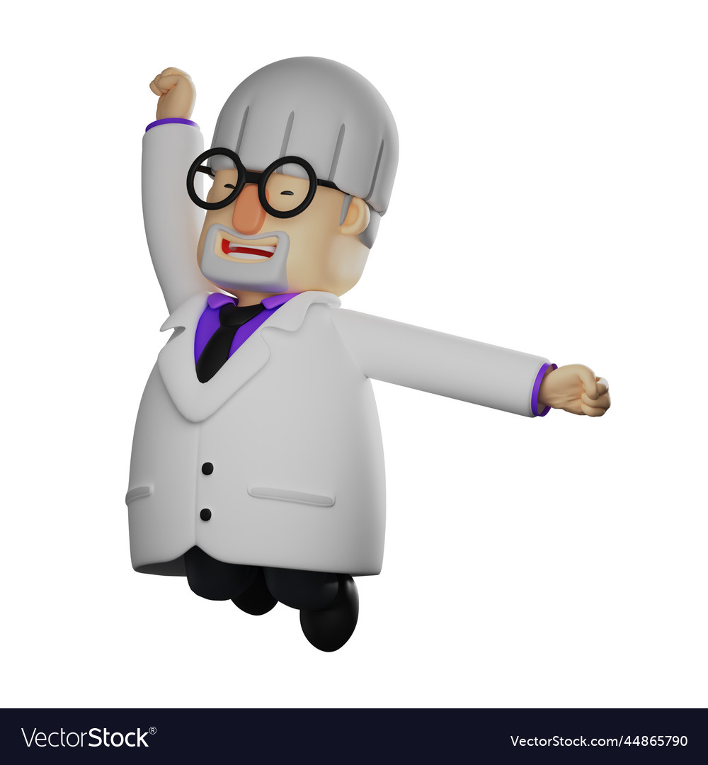 3d professor cartoon with jumping Royalty Free Vector Image