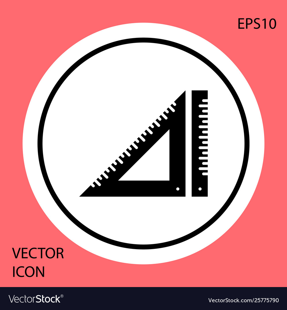 Black triangular ruler icon isolated on red