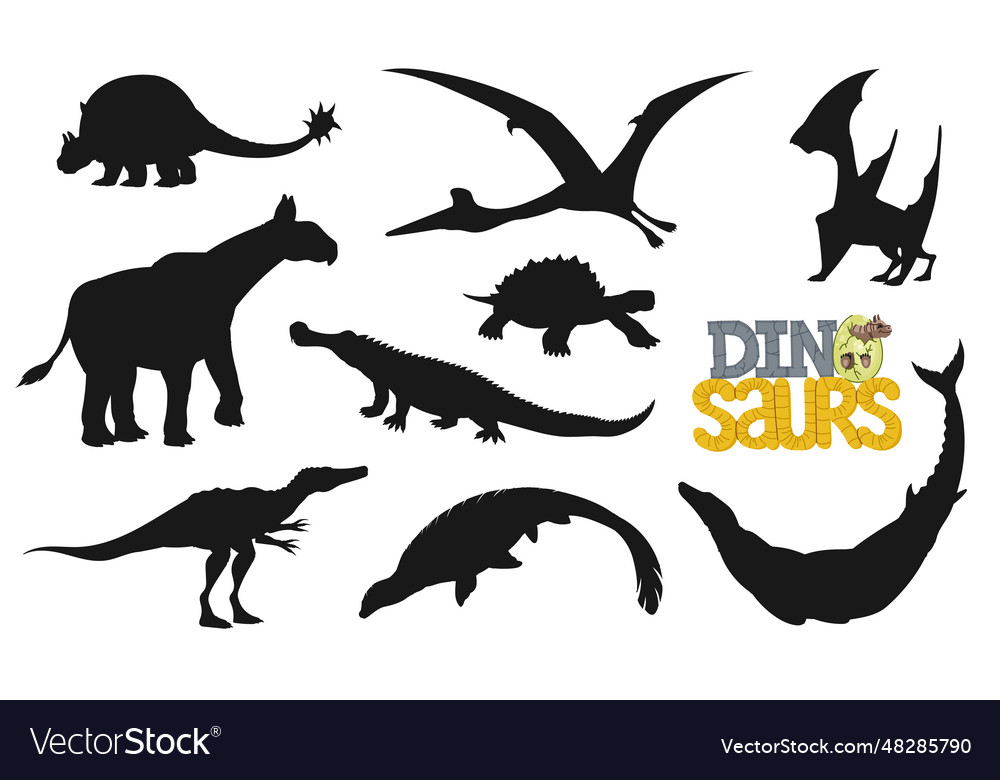 Cartoon dinosaur characters silhouettes vector image Cartoon dinosaur characters silhouettes