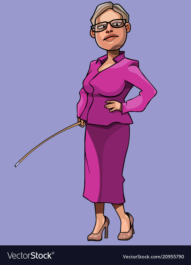 Cartoon woman teacher with a pointer in her hand