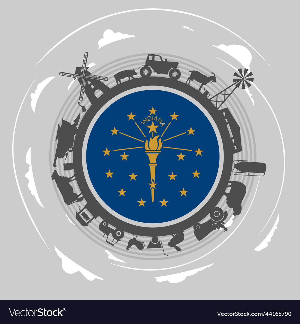 Circle with agricultural icons objects located