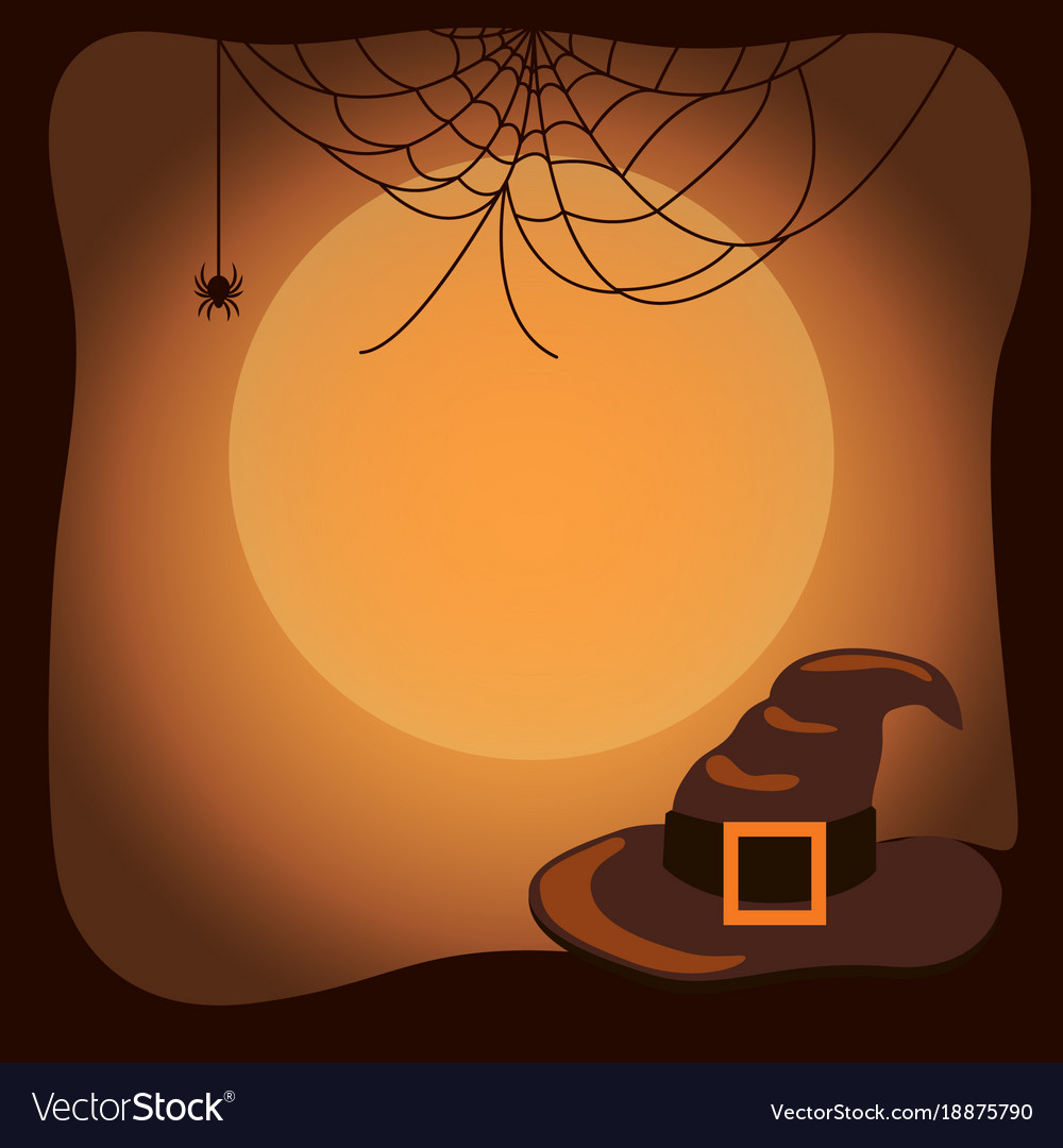 Halloween background with witch hat and spider web