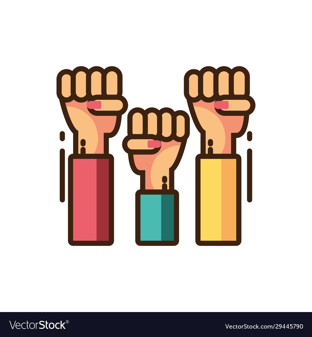 Hands with fists up icon colorful fill style