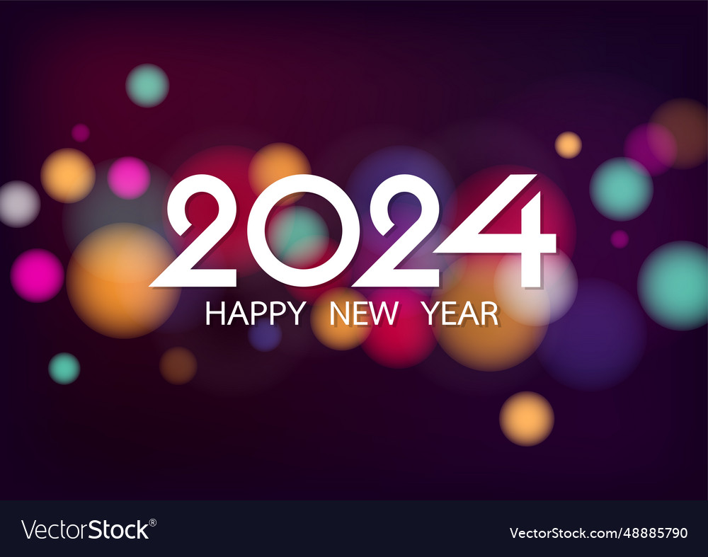 Happy new year 2024 with colorful bokeh Royalty Free Vector