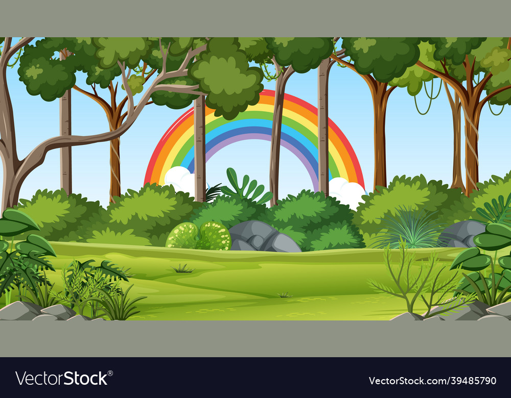 Nature scene background with rainbow in the sky Vector Image Nature scene background with rainbow in the sky