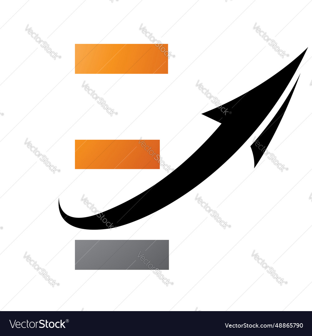 Orange and black futuristic letter e icon