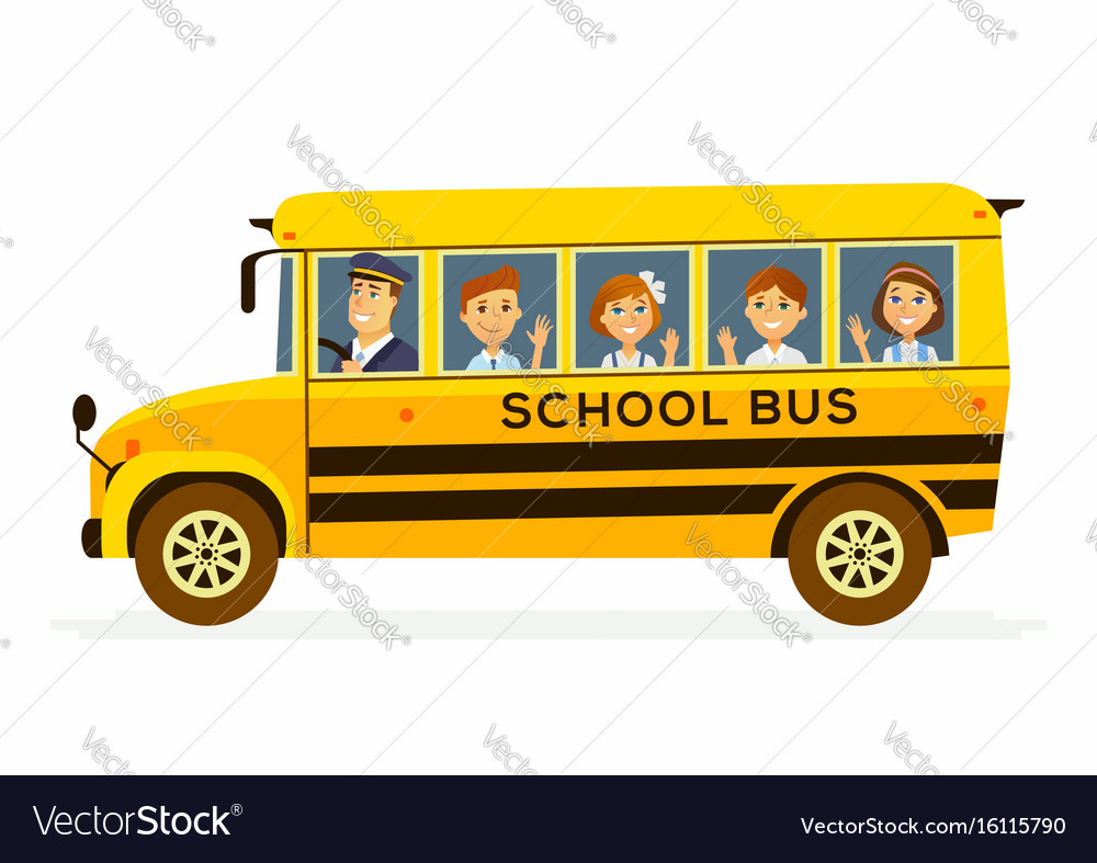 School bus - characters of happy students Vector Image