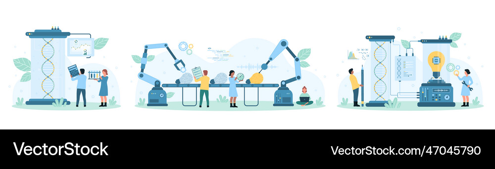 Science idea generator set tiny people Royalty Free Vector