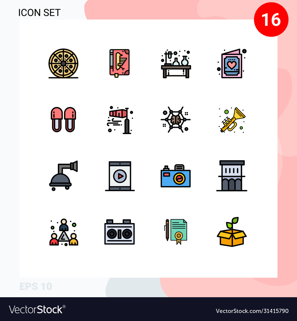 Set 16 flat color filled lines on grid
