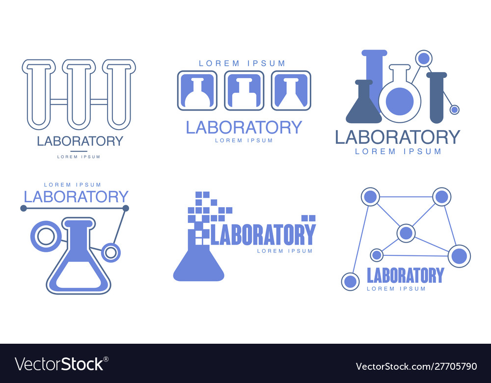 Set blue outline logos for chemical