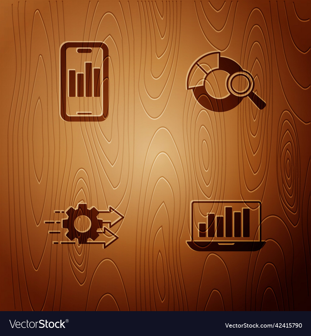Set laptop with graph chart mobile time vector image Set laptop with graph chart mobile time