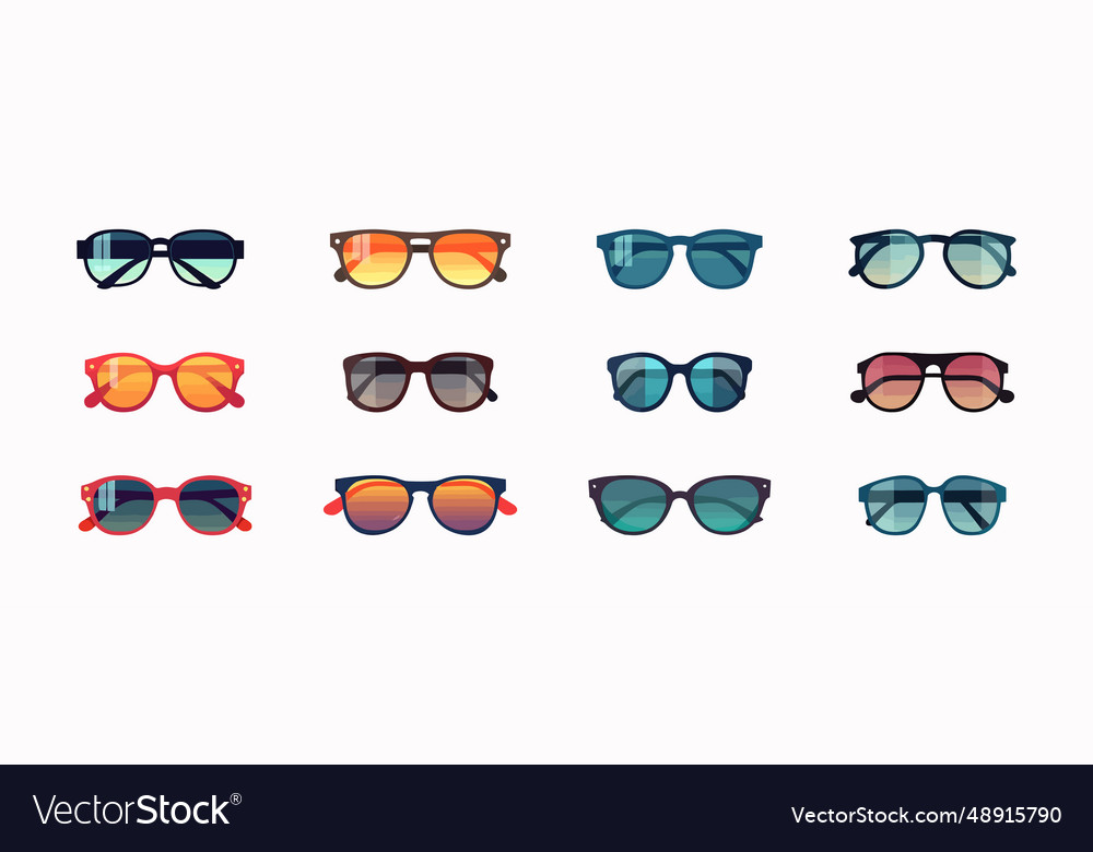 Set of sunglasses flat cartoon isolated on white