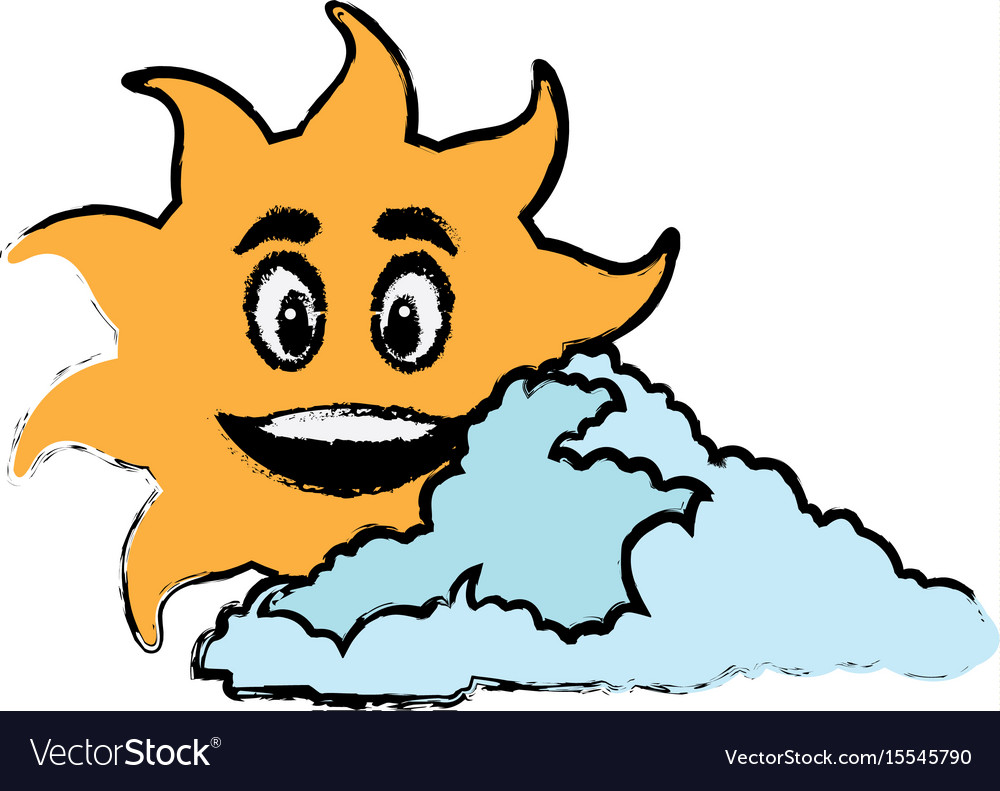 Sun and cloud cartoon mascot drawn