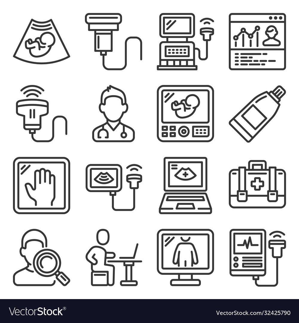 Ultrasound diagnostic icons set on white vector image Ultrasound diagnostic icons set on white
