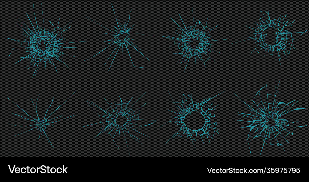Broken glass cracks bullet marks on glass set Vector Image