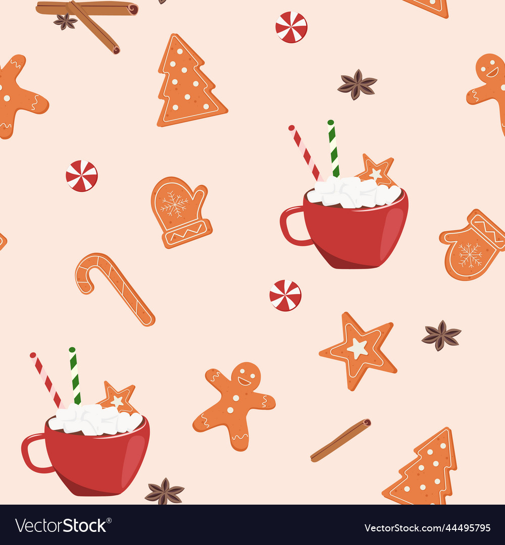 Christmas seamless pattern with cookies and cocoa vector image Christmas seamless pattern with cookies and cocoa