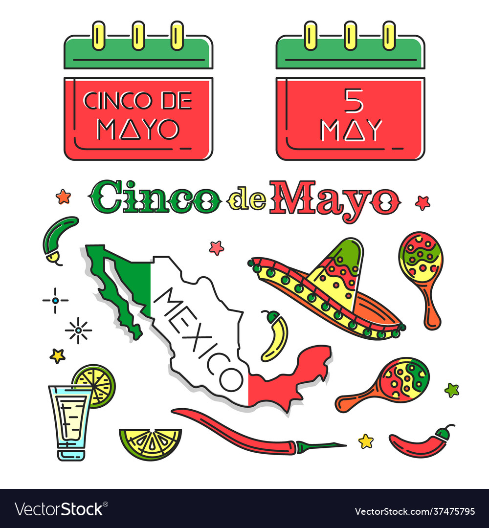 Cinco de mayo farbige Symbole Set