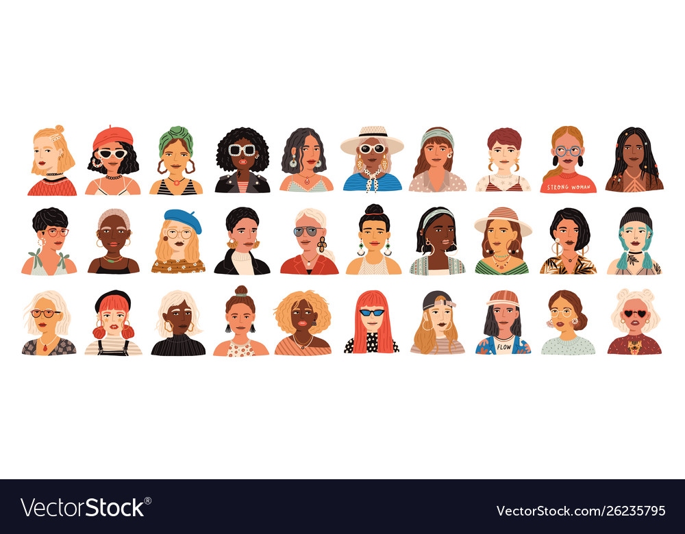 Collection Portraits Cute Funny Young Royalty Free Vector