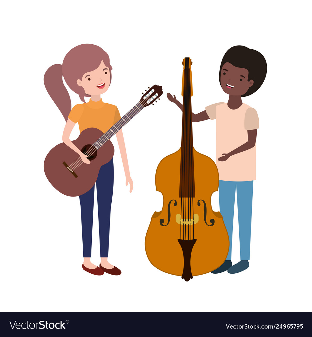 Couple with musical instruments avatar character Vector Image