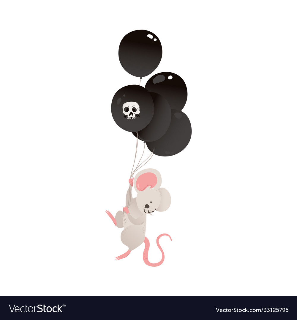 Cute baby mouse with black scaring balloons flat