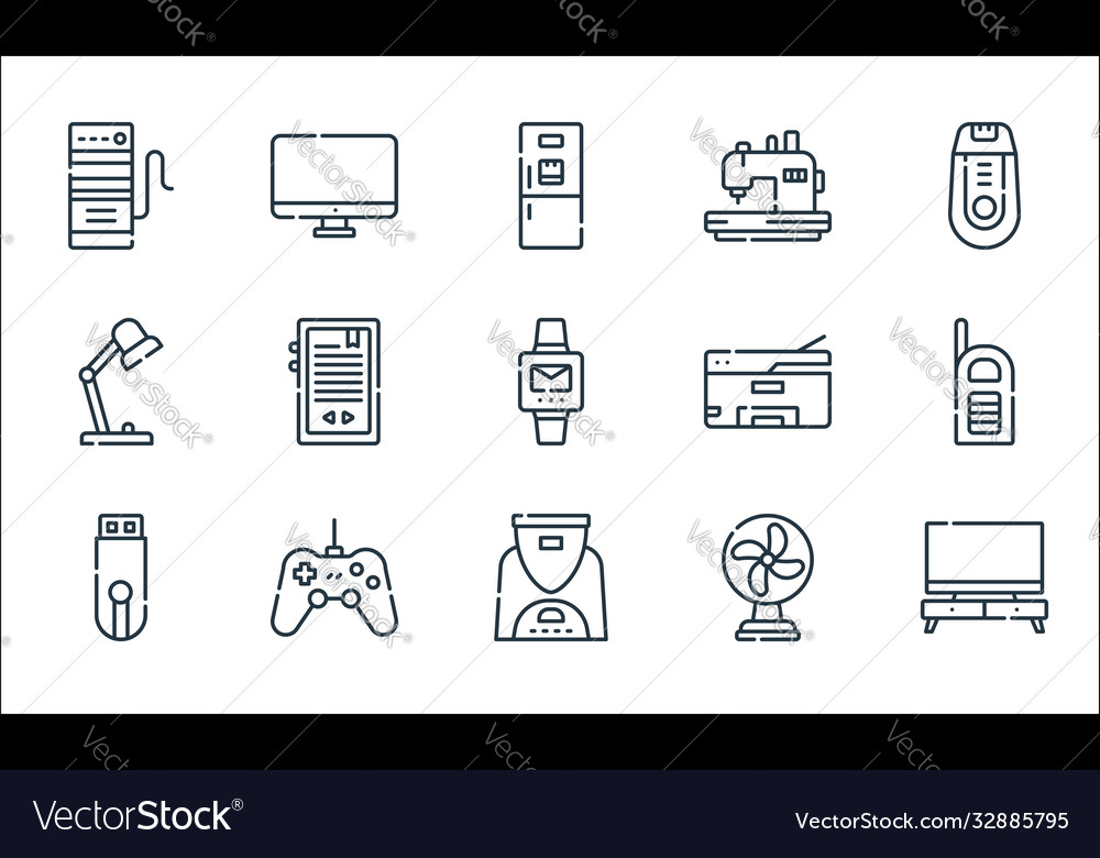 Electronics line icons linear set quality vector image Electronics line icons linear set quality