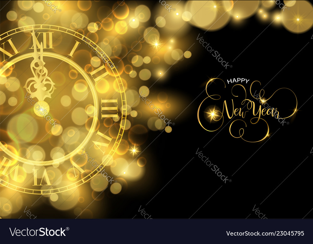 Gold new years eve clock time luxury greeting card