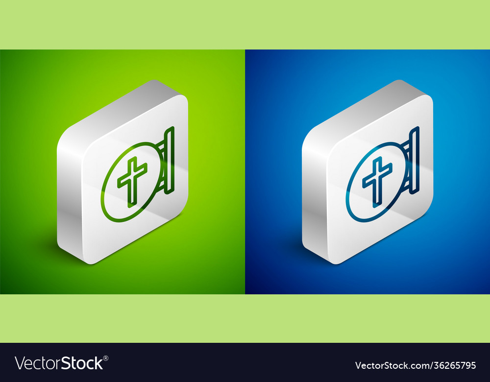 Isometric line christian cross icon isolated