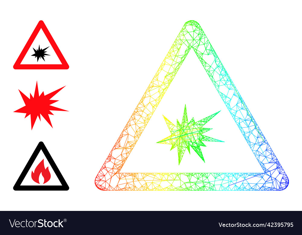 Spectrum gradient network mesh boom warning icon vector image Spectrum gradient network mesh boom warning icon