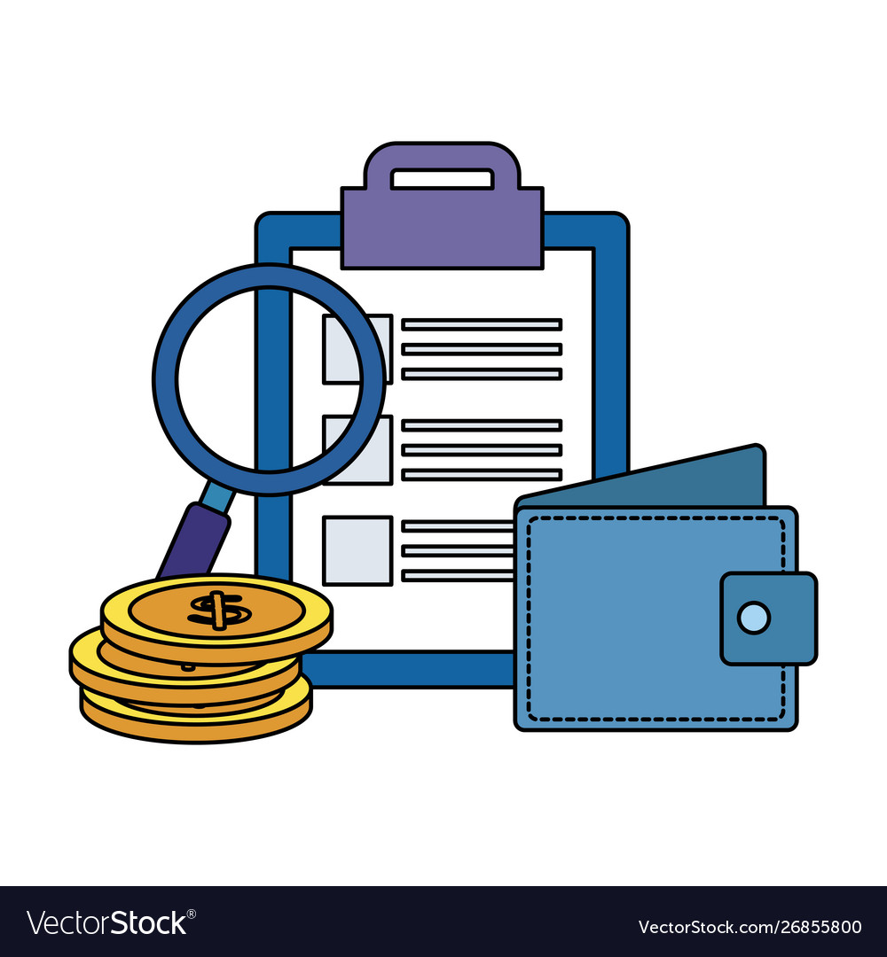 Coins money dollars with checklist and wallet