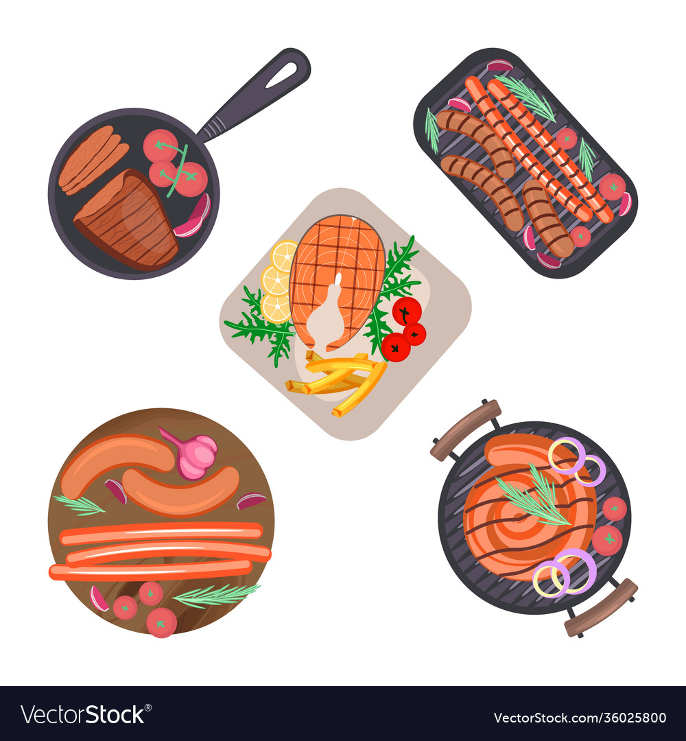 Grill meat and sausages Royalty Free Vector Image