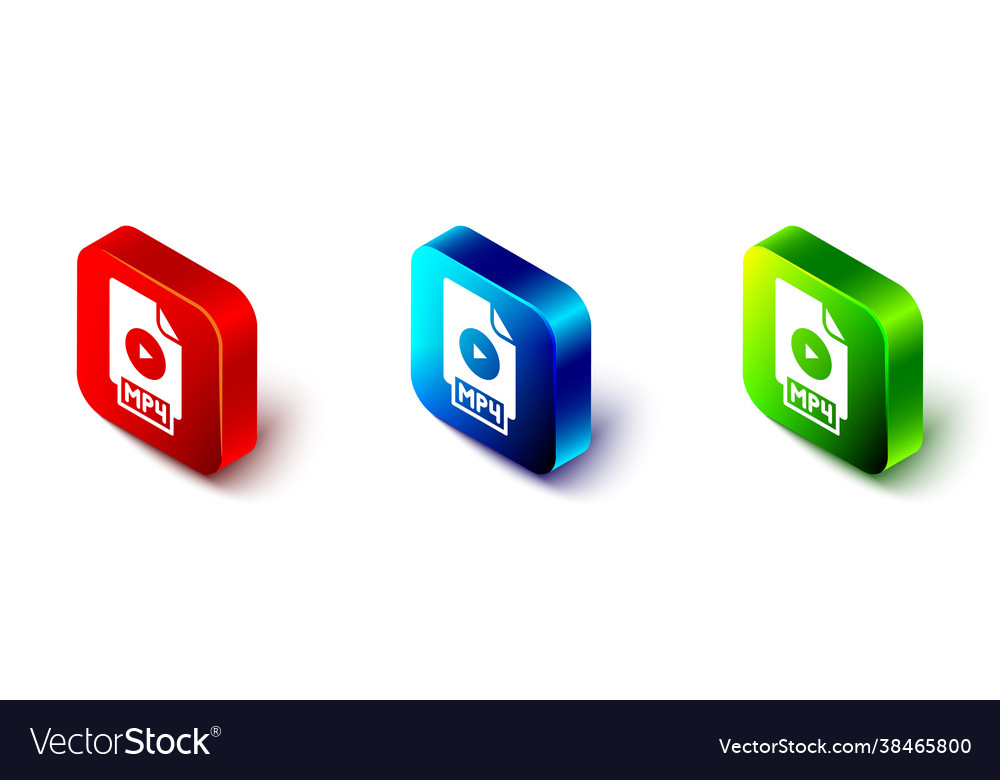 Isometric mp4 file document download button vector image Isometric mp4 file document download button